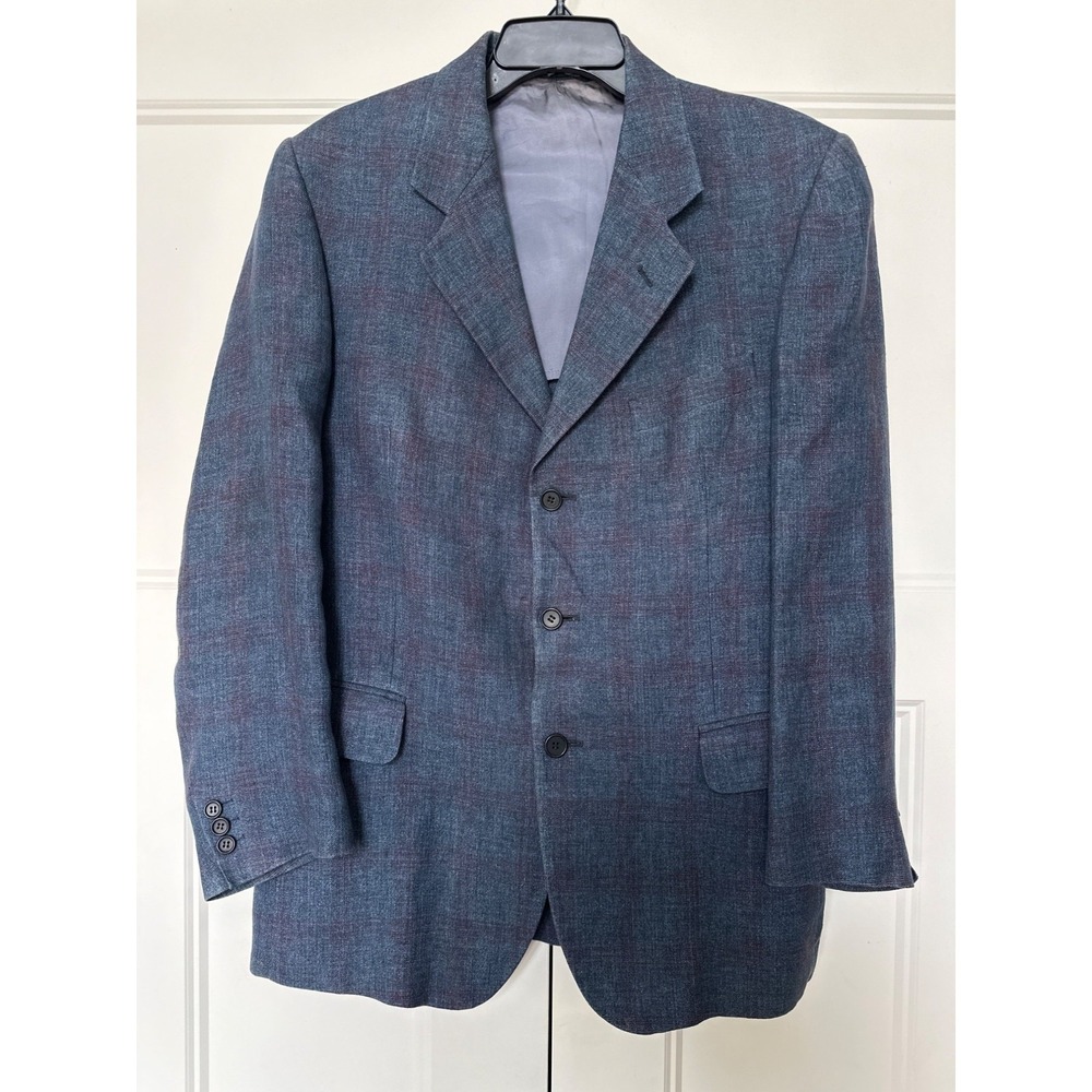 Boboli Line Firenze Linen Sport Jacket EU 50 US 40 Italy Windowpane Plaid Blue